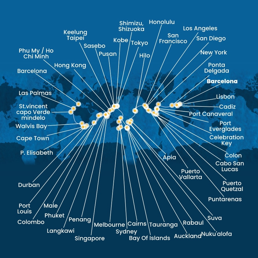 Mapa Crucero Vuelta al Mundo Costa Deliziosa 2027/2028